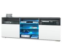 Vladon Meuble TV Granada, Lowboard avec 2 Portes et 6 Compartiments Ouverts, Corps Anthracite Mat, façades en Blanc Mat avec éclairage LED RVB (146 x 54 x 35 cm)