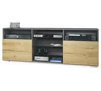 Vladon Meuble TV Granada, Lowboard avec 2 Portes et 6 Compartiments Ouverts, Corps Anthracite Mat, façades en chêne Nature (146 x 54 x 35 cm)