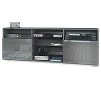 Vladon Meuble TV Granada, Lowboard avec 2 Portes et 6 Compartiments Ouverts, Corps Anthracite Mat, façades en Gris Haute Brillance (146 x 54 x 35 cm)
