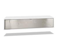 Vladon Meuble TV Lana 140 armoire murale lowboard 140 x 29 x 37 cm, caisson en Noir mat, façades en Gris sable haute brillance