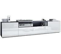 Vladon Meuble TV Mogan 181 x 39 x 35 cm, lowboard Long avec 6 Compartiments, Caisson en Anthracite Mat, façades en Blanc Haute Brillance