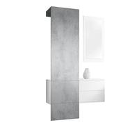 Vladon Penderie Carlton Set 2, Meuble d’entrée Comprenant 1 Panneau Porte-Manteau, 1 Coffre à tiroir et 1 Miroir Mural, Blanc Mat/Aspect béton oxyde (105 x 193 x 35 cm)