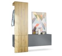 Vladon Penderie Carlton Set 4 anthracite mat-chêne nature (156 5 x 193 x 35 cm)