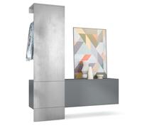 Vladon Penderie Carlton Set 4, Meuble d’entrée Comprenant 1 Panneau Porte-Manteaux, 1 Module de Commode, Anthracite Mat/Aspect béton oxyde (156,5 x 193 x 35 cm)