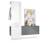 Vladon Penderie Carlton Set 4, Meuble d’entrée Comprenant 1 Panneau Porte-Manteaux, 1 Module de Commode, Anthracite Mat/Blanc Haute Brillance (156,5 x 193 x 35 cm)