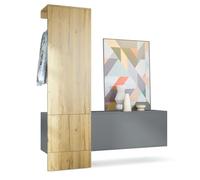 Vladon Penderie Carlton Set 4, Meuble d’entrée Comprenant 1 Panneau Porte-Manteaux, 1 Module de Commode, Anthracite Mat/chêne Nature (156,5 x 193 x 35 cm)