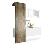 Vladon Penderie Carlton Set 4, Meuble d’entrée Comprenant 1 Panneau Porte-Manteaux, 1 Module de Commode et 1 Miroir Mural, Blanc Mat/chêne ribbeck (156 x 193 x 35 cm)