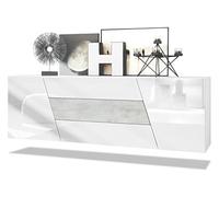 Vladon Sideboard Houston, Commode Suspendue avec 2 Portes et 3 tiroirs, Corps Blanc Mat, façades Blanc Brillant, tiroir Central Aspect béton oxyde, (178 x 57,5 x 38,5 cm)