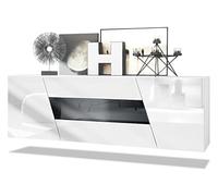 Vladon Sideboard Houston, Commode Suspendue avec 2 Portes et 3 tiroirs, Corps Blanc Mat, façades Blanc Brillant, tiroir Central Noir Haute Brillance, (178 x 57,5 x 38,5 cm)