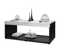 Vladon Table basse de salon Pure avec deux grandes étagères, corps en noir mat - plateau et bordures en Aspect Béton Oxyde