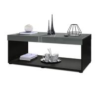 Vladon Table basse de salon Pure avec deux grandes étagères corps en noir mat - plateau et bordures en Gris haute brillance