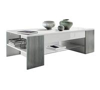 Vladon Table de Salon Clip, Table d’appoint avec 2 Compartiments latéraux et 1 Plaque de Verre, Blanc Mat/Avola-Anthracite (118 x 37 x 60 cm)