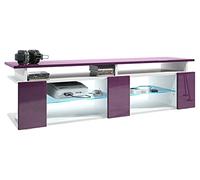 Vladon TV Board Movie V2 Game on Lowboard 138,5 x 39 x 39 cm, Caisson en Blanc Mat, façades en mûre Haute Brillance