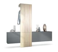 Vladon Vestiaire Garderobe Carlton Set 1, Corps en Anthracite Mat/Panneau portemanteau en chêne Brut (208 x 193 x 35 cm)