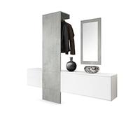 Vladon Vestiaire Garderobe Carlton Set 1, Corps en Blanc Mat/Panneau portemanteau et Miroir en Aspect Béton Oxyde