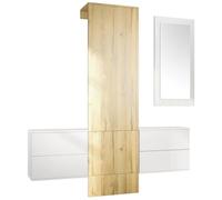 Vladon Vestiaire Garderobe Carlton Set 3, Corps en Blanc Mat/Panneau portemanteau en chêne Nature