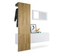 Vladon Vestiaire Garderobe Carlton Set 4, Corps en Blanc mat - Panneau portemanteau en Chêne Nature