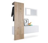Vladon Vestiaire Garderobe Carlton Set 4, Corps en Blanc mat - Panneau portemanteau en Chêne Nordique