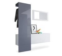 Vladon Vestiaire Garderobe Carlton Set 4, Corps en Blanc mat - Panneau portemanteau en Gris haute brillance