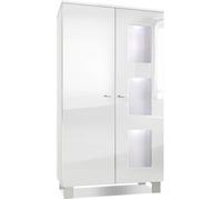Vladon Vitrine Armoire Denjo, Corps en Blanc mat - Façades en Blanc haute brillance avec éclairage LED en Blanc