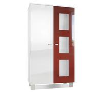 Vladon Vitrine Armoire Denjo, Corps en Blanc mat - Façades en Blanc haute brillance et Bordeaux haute brillance