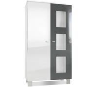 Vladon Vitrine Armoire Denjo, Corps en Blanc mat - Façades en Blanc haute brillance et Gris haute brillance