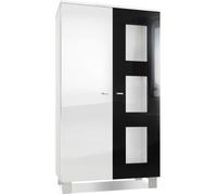 Vladon Vitrine Armoire Denjo, Corps en Blanc mat - Façades en Blanc haute brillance et Noir haute brillance