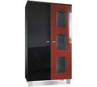Vladon Vitrine Armoire Denjo, Corps en Noir mat - Façades en Noir haute brillance et Bordeaux haute brillance