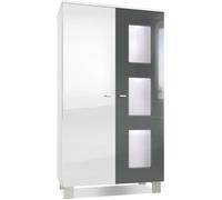 Vladon Vitrine Armoire Denjo en Blanc mat - Façades en Blanc haute brillance et Gris haute brillance avec éclairage LED en Blanc