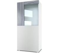 Vladon Vitrine Armoire Movie, Corps en Blanc mat - Façades en Blanc mat avec une bordure en Avola-Anthracite