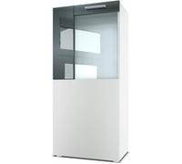 Vladon Vitrine Armoire Movie, Corps en Blanc mat - Façades en Blanc mat avec une bordure en Gris haute brillance