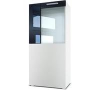 Vladon Vitrine Armoire Movie, Corps en Blanc mat - Façades en Blanc mat avec une bordure en Noir haute brillance