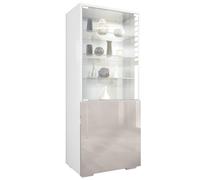 Vladon Vitrine Granada, Armoire Vitrée Made in Germany, avec Porte en Verre et Insert en Verre, Blanc Mat/Gris Sable Haute Brillance (50 x 122,5 x 34,5 cm)