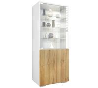Vladon Vitrine Granada, Armoire Vitrée Made in Germany, avec Porte en Verre et Insert en Verre, Blanc Mat/chêne Nature (50 x 122,5 x 34,5 cm)