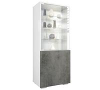Vladon Vitrine Granada, Armoire Vitrée Made in Germany, avec Porte en Verre et Insert en Verre, Blanc Mat/Aspect béton foncé (50 x 122,5 x 34,5 cm)
