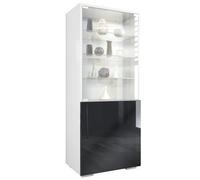 Vladon Vitrine Granada, Armoire Vitrée Made in Germany, avec Porte en Verre et Insert en Verre, Blanc Mat/Noir Haute Brillance (50 x 122,5 x 34,5 cm)