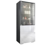 Vladon Vitrine Granada de, Armoire Vitrée Made in Germany avec Porte en Verre et Insert en Verre, Anthracite Mat/Blanc Haute Brillance (50 x 122,5 x 34,5 cm)