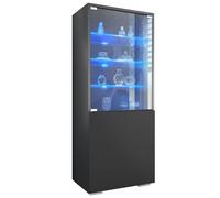 Vladon Vitrine Granada de, Armoire Vitrée Made in Germany avec Porte en Verre et Insert en Verre y Compris LED, Anthracite Mat/Noir Mat (50 x 122,5 x 34,5 cm)