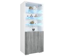 Vladon Vitrine Granada de, Armoire Vitrée Made in Germany avec Porte en Verre et Insert en Verre y Compris LED, Blanc Mat/avola-Anthracite (50 x 122,5 x 34,5 cm)