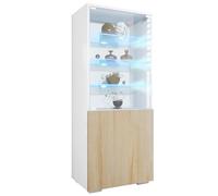 Vladon Vitrine Granada de, Armoire Vitrée Made in Germany avec Porte en Verre et Insert en Verre y Compris LED, Blanc Mat/chêne Brut (50 x 122,5 x 34,5 cm)