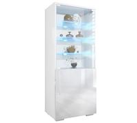 Vladon Vitrine Granada de, Armoire Vitrée Made in Germany avec Porte en Verre et Insert en Verre y Compris LED, Blanc Mat/Blanc Haute Brillance (50 x 122,5 x 34,5 cm)