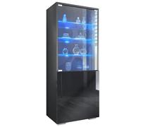 Vladon Vitrine Granada de, Armoire Vitrée Made in Germany avec Porte en Verre et Insert en Verre y Compris LED, Anthracite Mat/Noir Haute Brillance (50 x 122,5 x 34,5 cm)