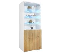 Vladon Vitrine Granada de, Armoire Vitrée Made in Germany avec Porte en Verre et Insert en Verre y Compris LED, Blanc Mat/chêne Nature (50 x 122,5 x 34,5 cm)
