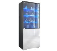 Vladon Vitrine Granada de, Armoire Vitrée Made in Germany avec Porte en Verre et Insert en Verre y Compris LED, Anthracite Mat/Blanc Haute Brillance (50 x 122,5 x 34,5 cm)