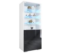 Vladon Vitrine Granada de, Armoire Vitrée Made in Germany avec Porte en Verre et Insert en Verre y Compris LED, Blanc Mat/Noir Haute Brillance (50 x 122,5 x 34,5 cm)
