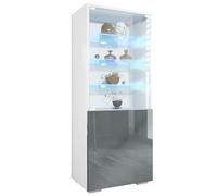 Vladon Vitrine Granada de, Armoire Vitrée Made in Germany avec Porte en Verre et Insert en Verre y Compris LED, Blanc Mat/Gris Haute Brillance (50 x 122,5 x 34,5 cm)