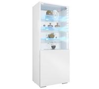 Vladon Vitrine Granada de, Armoire Vitrée Made in Germany avec Porte en Verre et Insert en Verre y Compris LED, Blanc Mat/Blanc Mat (50 x 122,5 x 34,5 cm)