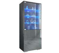 Vladon Vitrine Granada de, Armoire Vitrée Made in Germany avec Porte en Verre et Insert en Verre y Compris LED, Anthracite Mat/Gris Haute Brillance (50 x 122,5 x 34,5 cm)