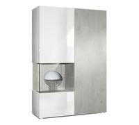 Vladon Vitrine Morena, Corps en Blanc mat- insert en Aspect Béton Oxyde
