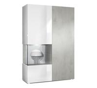 Vladon Vitrine Morena, Corps en Blanc mat- insert en Aspect Béton Oxyde avec LED